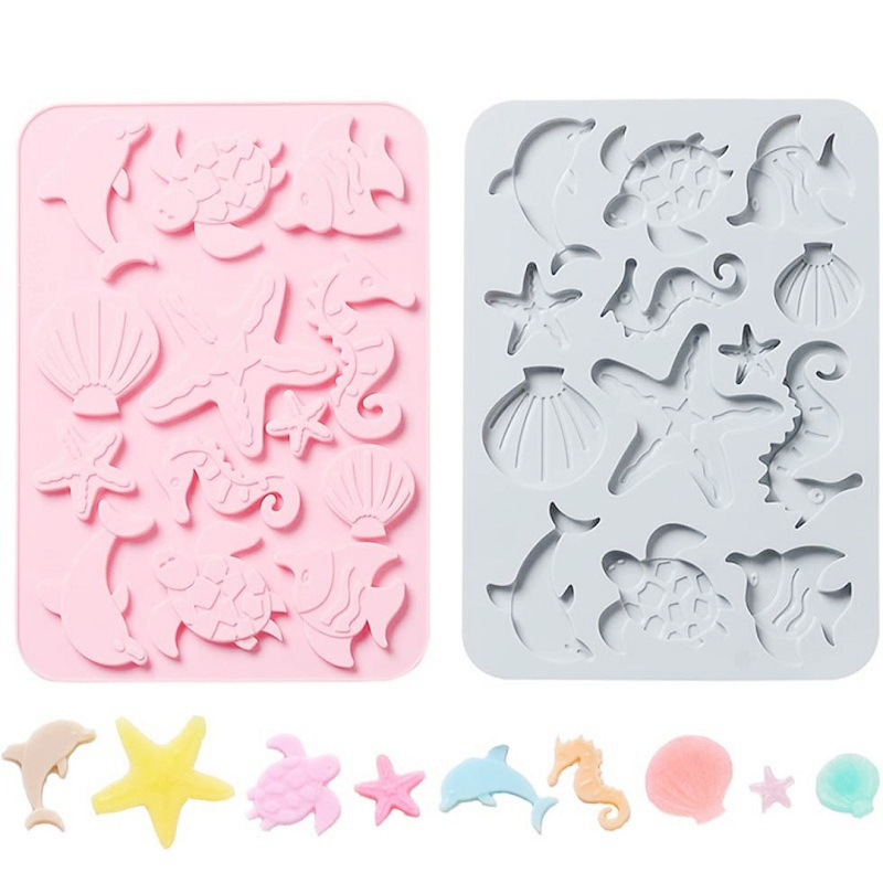 Customize Personalized Mermaid Tail Silicone Mold Conch Coral Starfish Texture Chocolate marine animals cake Fondant Mold