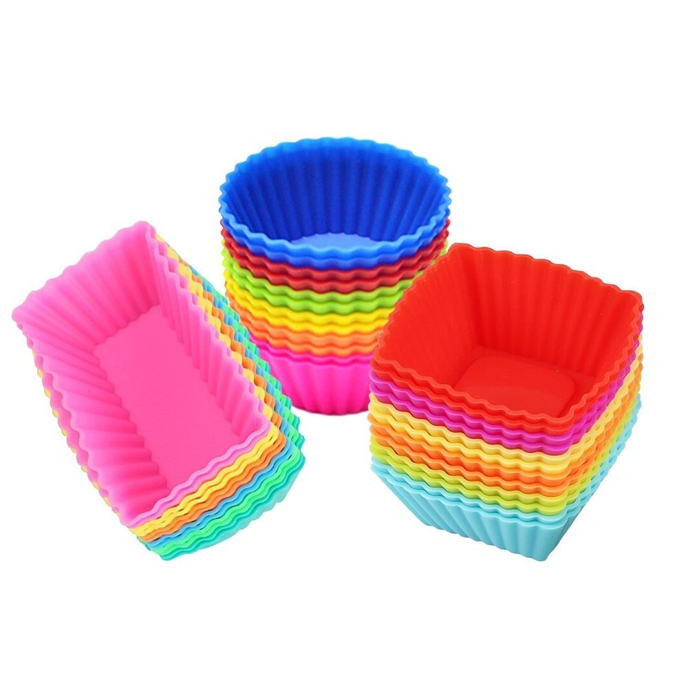 Silicone Baking Cups Cupcake Liners - 36Pcs Reusable Silicone Molds Including Round, Rectangular, Square Muffin