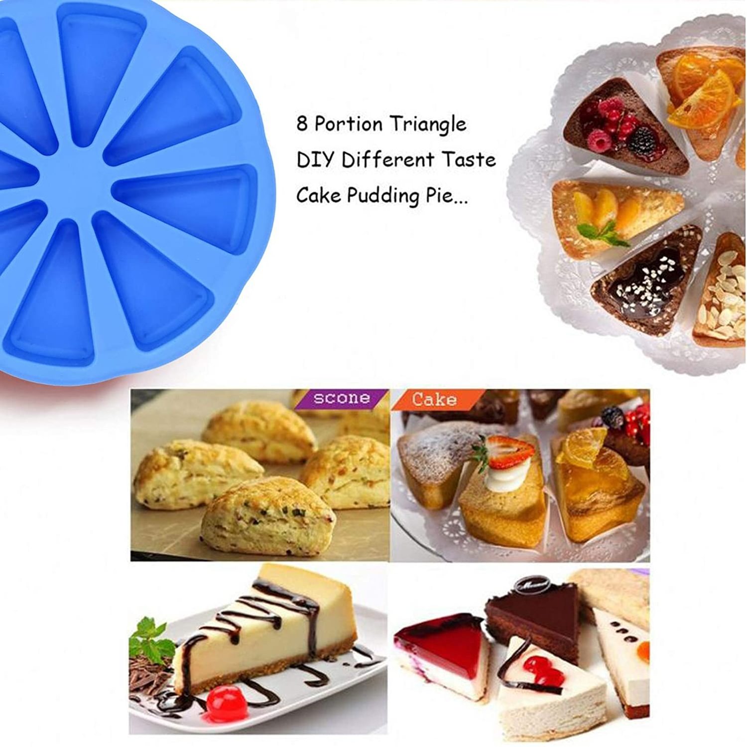 Pizza Cake Mould,8 Cavity Silicone Baking Pan Triangle Slices ornbread Brownies Muffins Tins for Kitchen Baking Tool