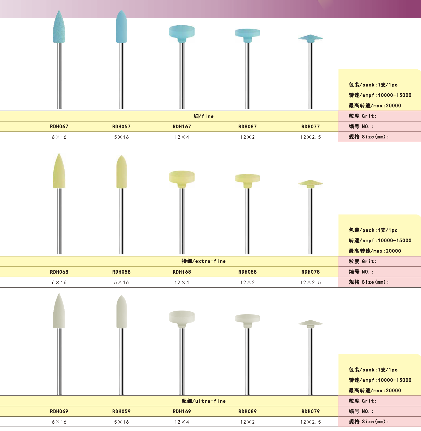 Dental products denture polish burs Silicone Rubber Grinding Burs grinders