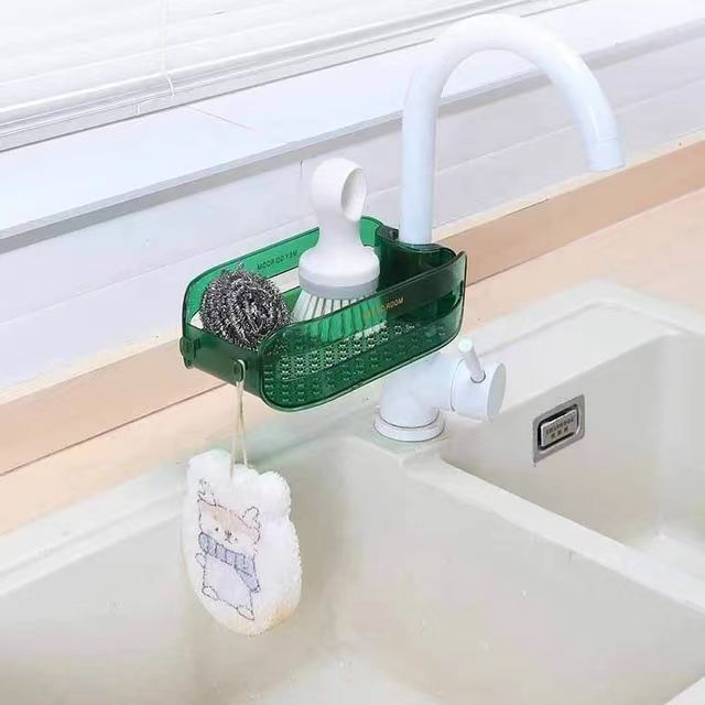 Kitchen Faucet Storage Rack Household Perforation-free Rag Sponge Brush Drain Rack Sink Storage Rack