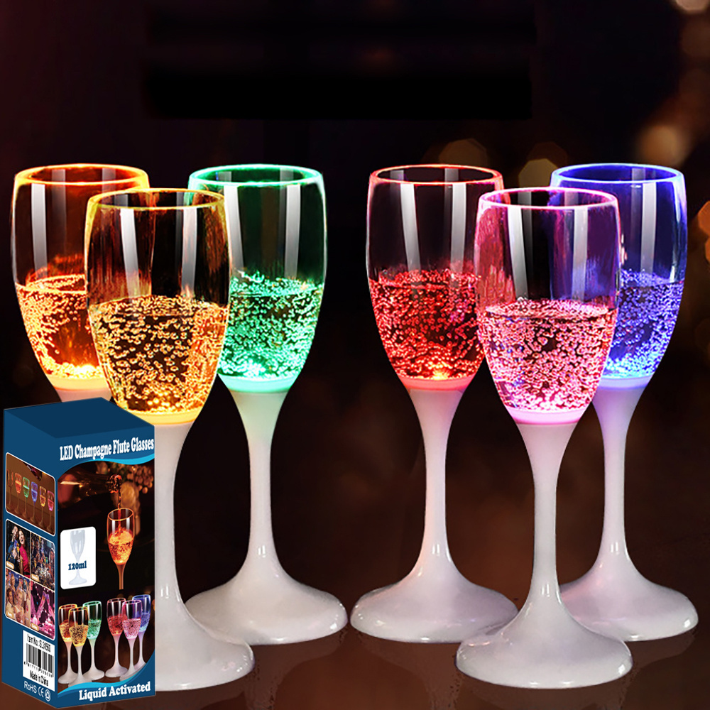 LED Wine Champagne Flute Glasses Water Liquid Activated Flashing Light Up Cup Blinking Cocktail Whisky Drinkware Glow Mugs IP67