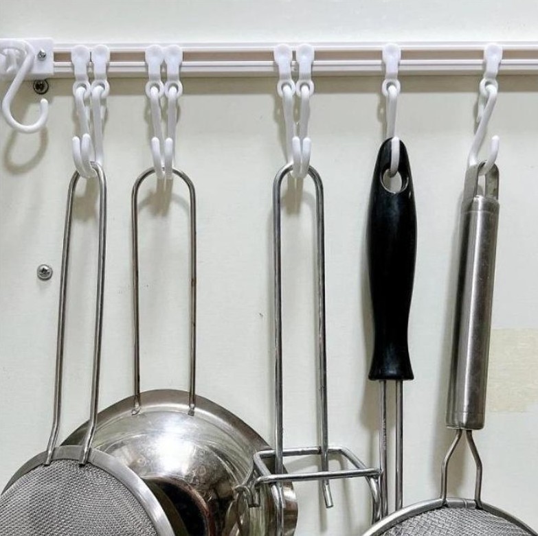 40 cm Long 10 Hooks Creative Hook Storage Removable Track Kitchen Storage Rack Wall Hanging Storage Tools Multi-functional Hooks