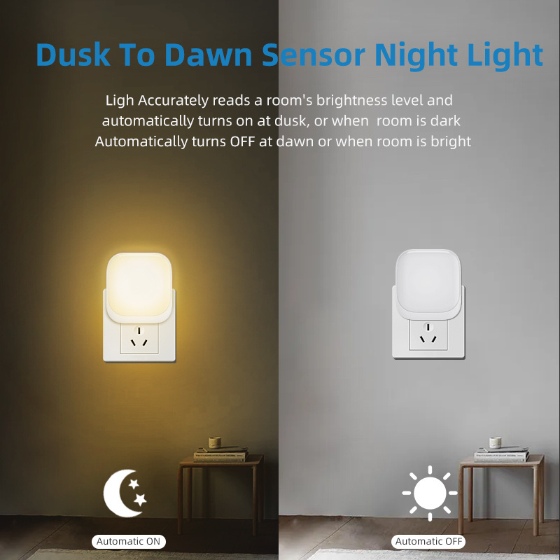 OEM Portable Plug In Wall Led Night Light Dusk to Dawn Sensor Night Light with Automatic On Off For Children Kids Room