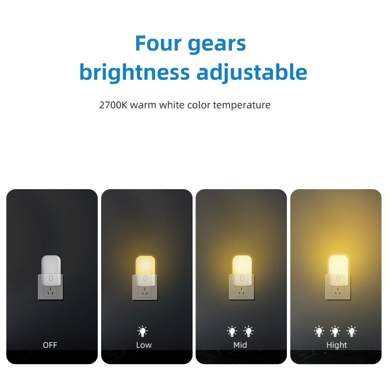 4 Modes Continuously Dimmable Plug In Eye-Friendly Warm White Motion Sensor Led Night Light For Children'S Room