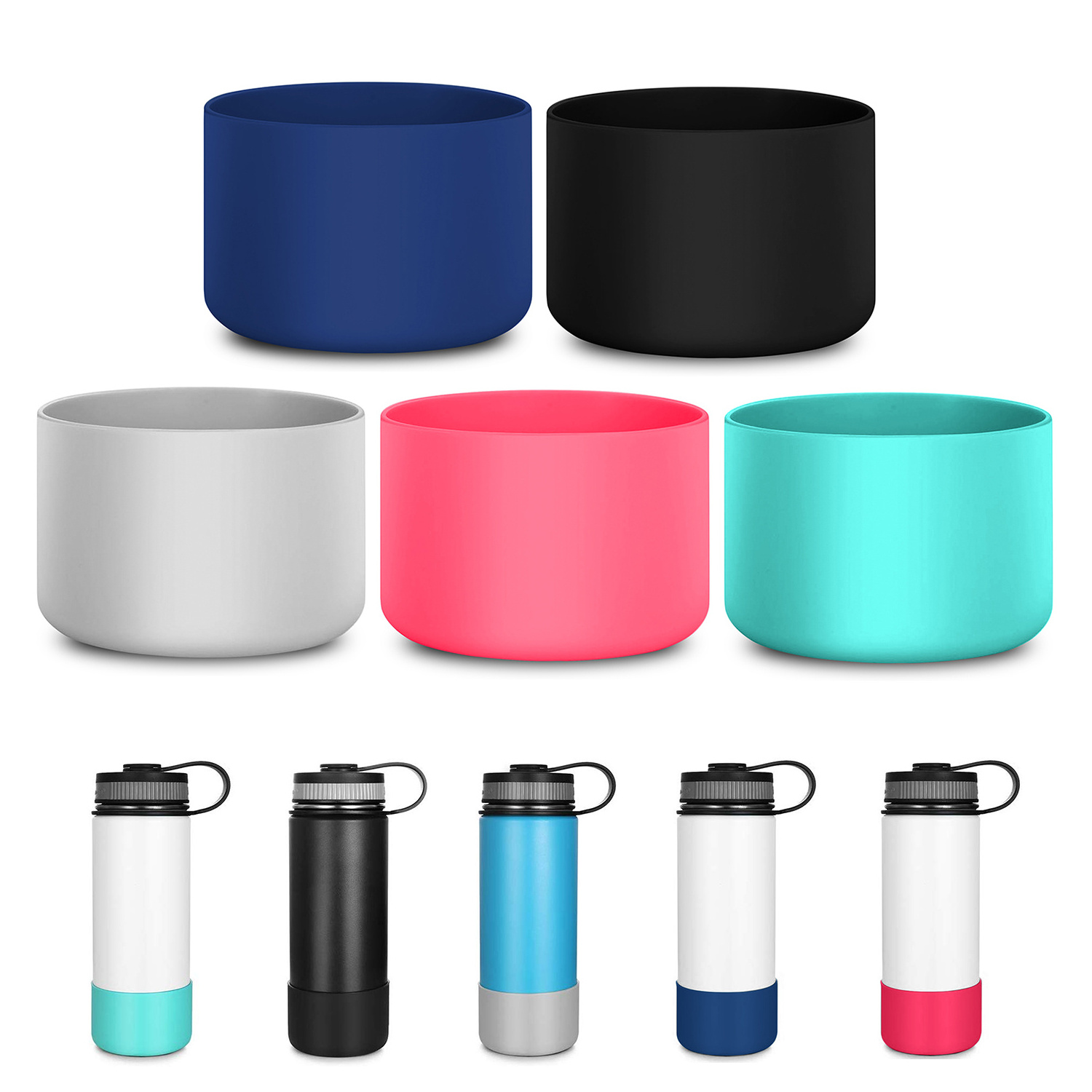 smooth color Silicone Boot Sleeve for 40oz Water Bottle Protective Anti-Slip Soft Thermal Travel Sports Bottle Bottom Cover