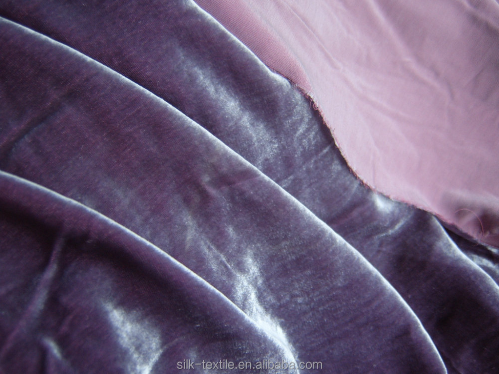 solid dyed colour purple grape plain silk velvet fabric