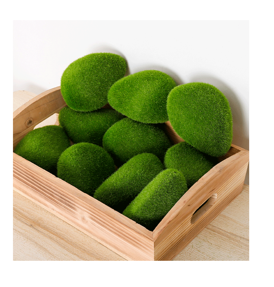 Rocks Moss Indoor Natural Green Decorative Carpet Artificial Rocks  Reindeer Decorative Faux Green moss ball