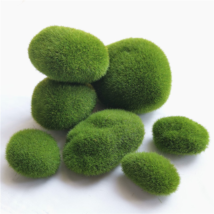 Rocks Moss Indoor Natural Green Decorative Carpet Artificial Rocks  Reindeer Decorative Faux Green moss ball