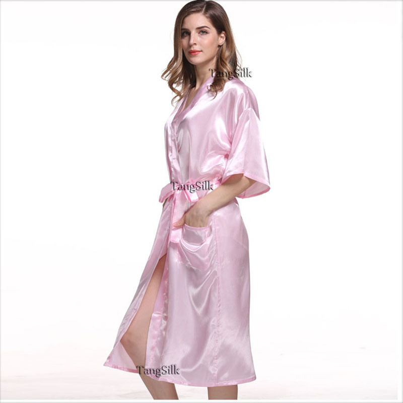 Factory shipping plain Colors bridesmaid long satin robe