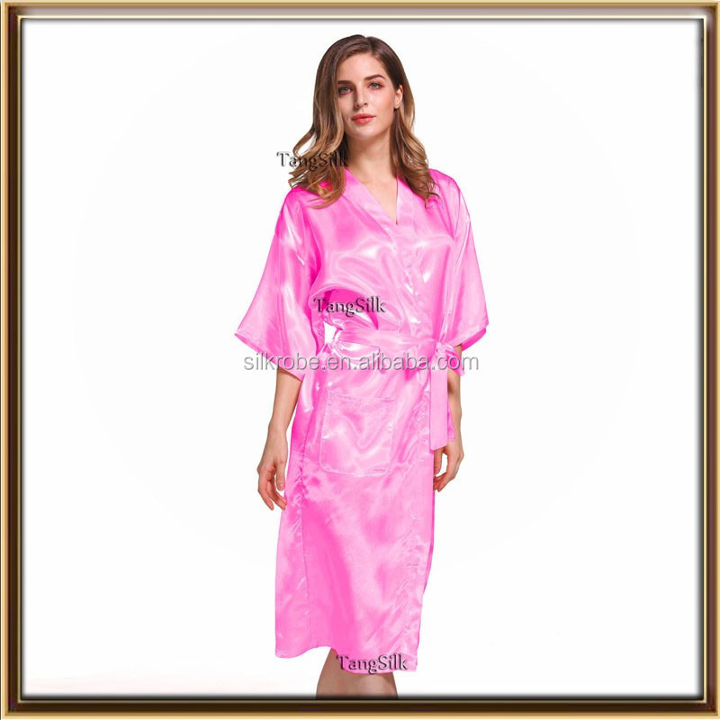 Factory shipping plain Colors bridesmaid long satin robe