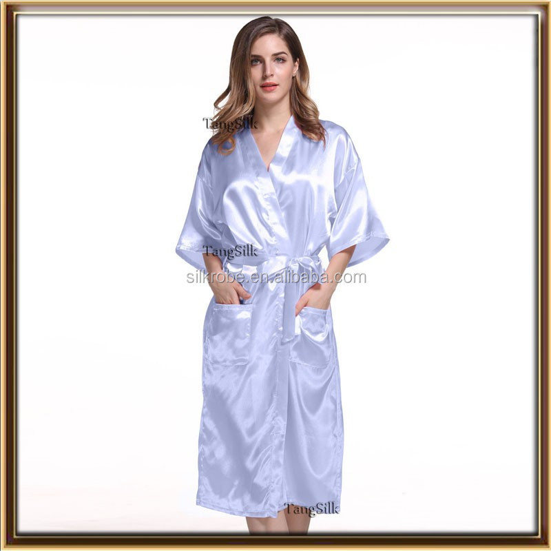 Factory shipping plain Colors bridesmaid long satin robe