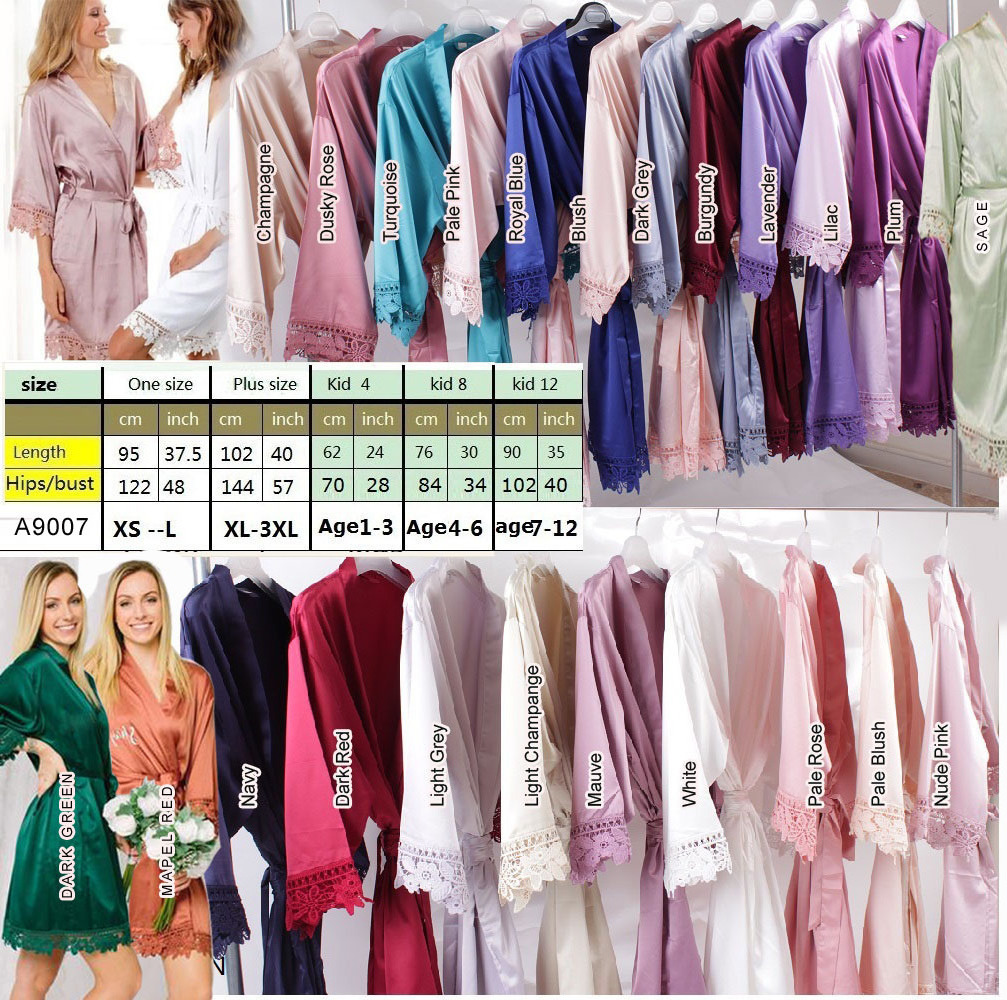 Fast Shipping solid color high quality women sleepwear bridesmaid lace robe