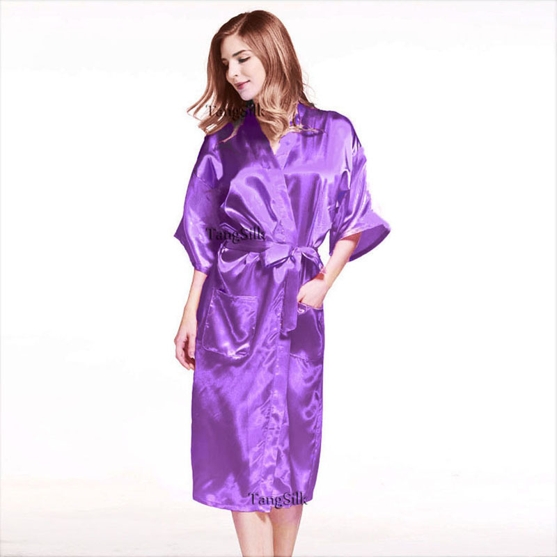 Factory shipping plain Colors bridesmaid long satin robe