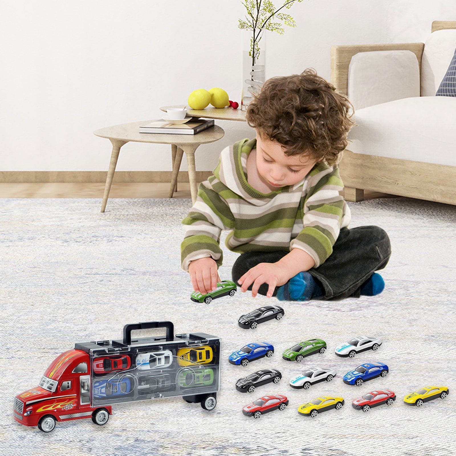 Kids Large Metal Transport Model Truck Toy Vehicles Bilateral Hand-held Container Resistant Falling Alloy Diecast Toys Model Car