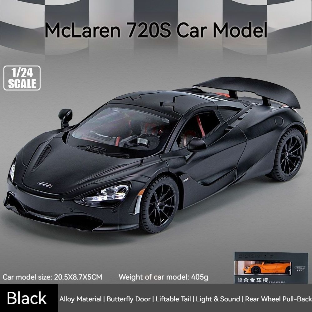 McLaren 720S 1/24 juguetes para los ninos 2022 Alloy Pull Back sports car model lights and sound children gift diecast car model