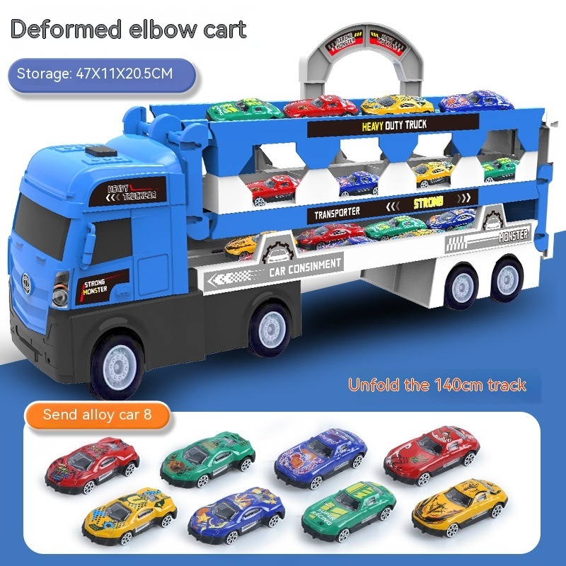 Kids Large Metal Transport Model Truck Two-Sided Hand-Held Container Folding Storage Gold Cast Ejection Toy Model Car