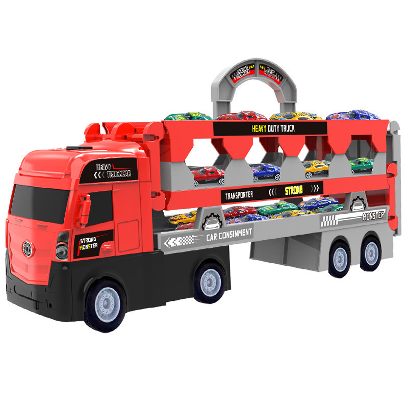 Kids Large Metal Transport Model Truck Two-Sided Hand-Held Container Folding Storage Gold Cast Ejection Toy Model Car