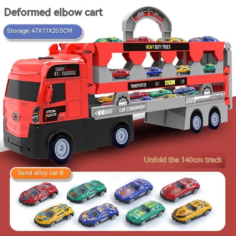 Kids Large Metal Transport Model Truck Two-Sided Hand-Held Container Folding Storage Gold Cast Ejection Toy Model Car