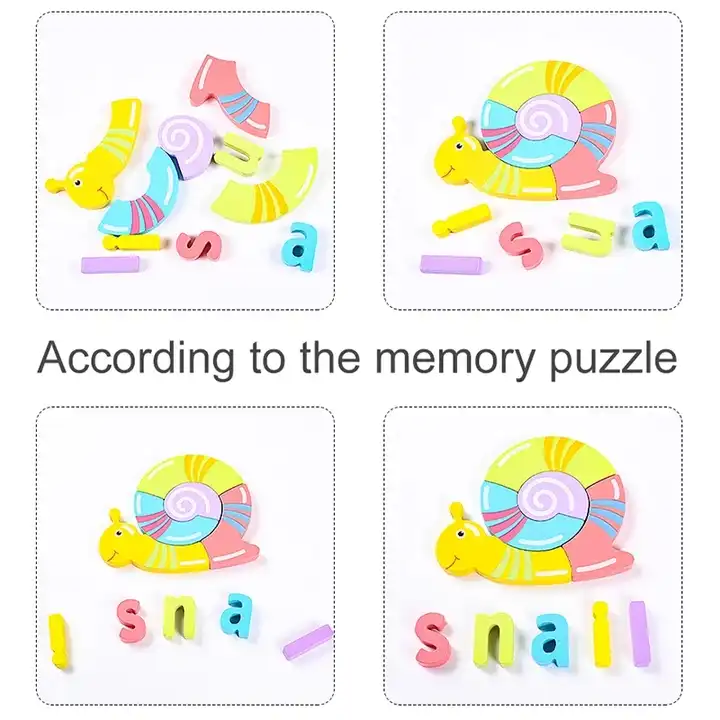 Wooden Building Block Baby Cartoon Animal Spelling Puzzle Toys Traffic 3D Puzzle Montessori Educational Toy Games for Kids