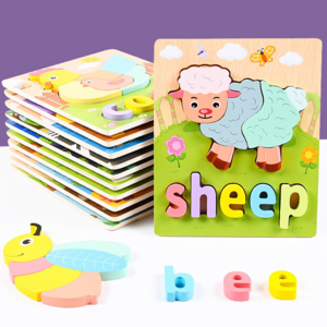 Wooden Building Block Baby Cartoon Animal Spelling Puzzle Toys Traffic 3D Puzzle Montessori Educational Toy Games for Kids