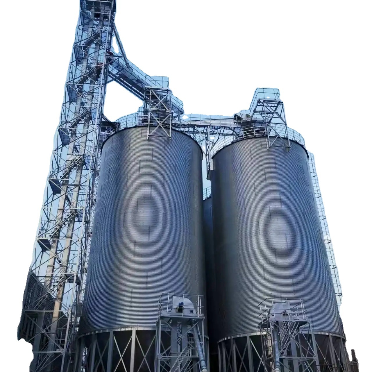 Wooden chips and wooden pellets hopper bottom steel silo bins complete storage system