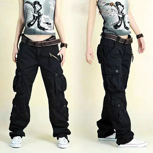 wholesale New Fashion Plus Size Cargo Pants Womans Black Mid-weight Trendy Multi Pocket Trousers Cargo Sweatpants Women