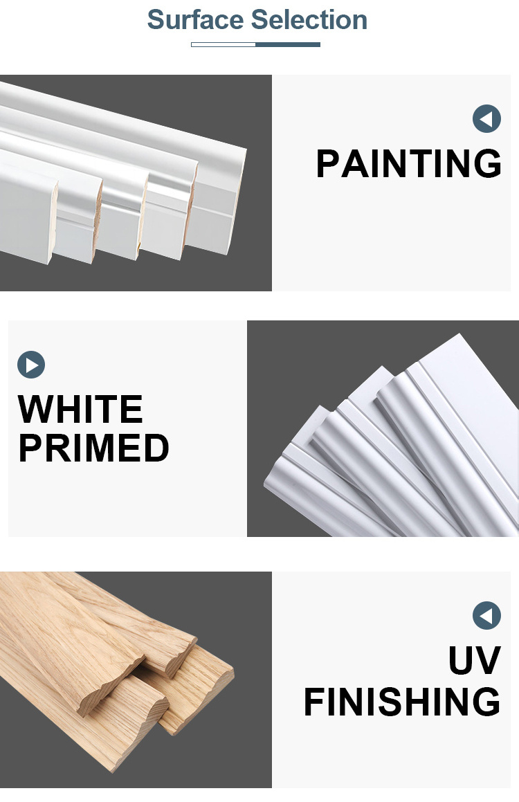 Colonial White Primed Decorative Pine Wood Mouldings Baseboard MDF Mouldings Waterproof skirting board Door Jamb Casing