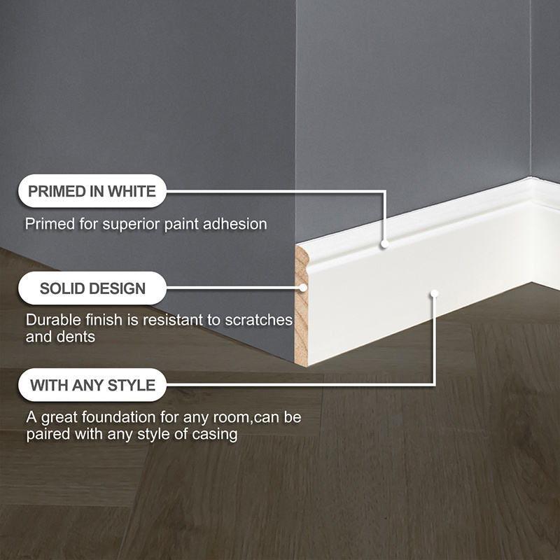 Colonial White Primed Decorative Pine Wood Mouldings Baseboard MDF Mouldings Waterproof skirting board Door Jamb Casing