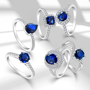 Dainty Rings Sapphire Diamond Ring for Women Engagement Wedding Jewelry Blue Sliver Silver Jewelry Silver 925 CLASSIC Flower IGI