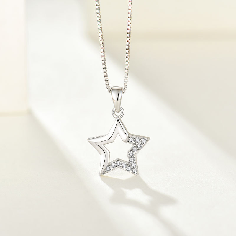 Wholesale custom jewellery cubic zirconia 925 sterling silver star pendant for women girl jewelry necklace