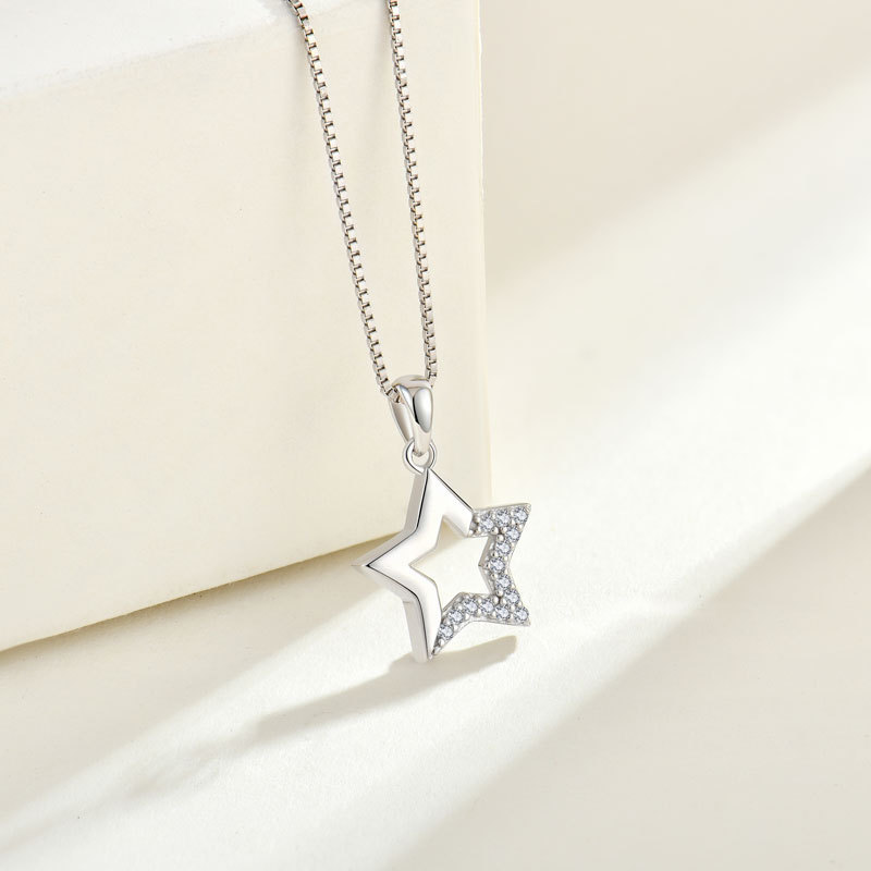 Wholesale custom jewellery cubic zirconia 925 sterling silver star pendant for women girl jewelry necklace