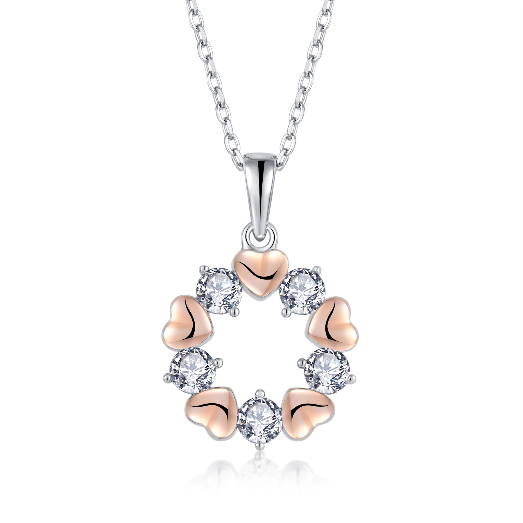 Xlove Custom Fine Jewelry Set Rose Gold Plated 925 Sterling Silver Zircon Cute Design Heart Necklace Earring Sets