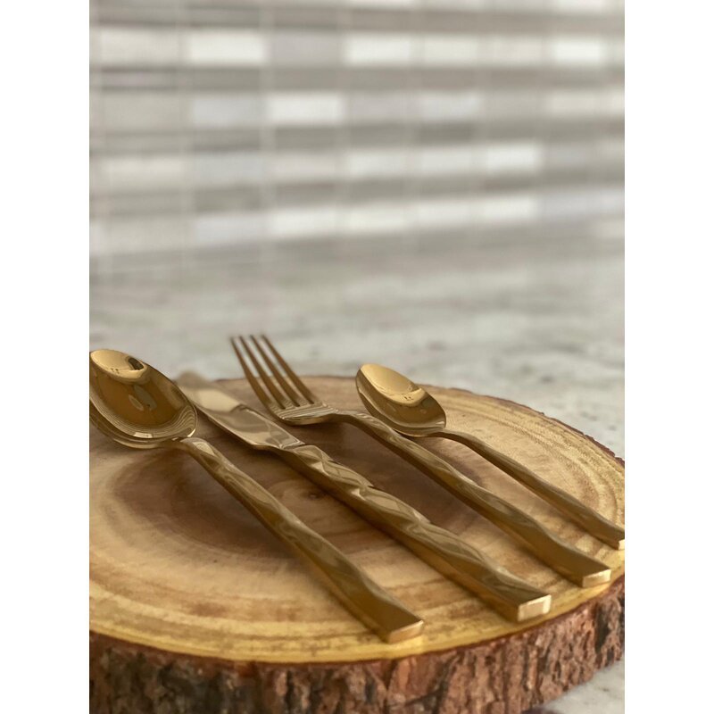 New Design Gold Plated Serving Set of 6 Metal Cutlery Set New Style Metal Cutlery Spoons And Fork New Metal Flatware