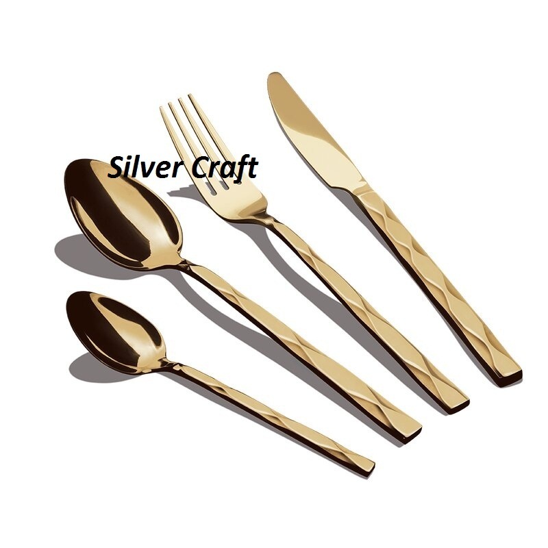 New Design Gold Plated Serving Set of 6 Metal Cutlery Set New Style Metal Cutlery Spoons And Fork New Metal Flatware