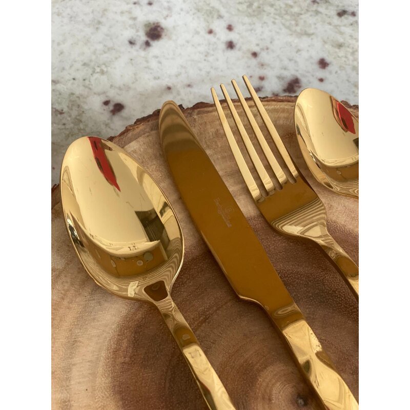 New Design Gold Plated Serving Set of 6 Metal Cutlery Set New Style Metal Cutlery Spoons And Fork New Metal Flatware