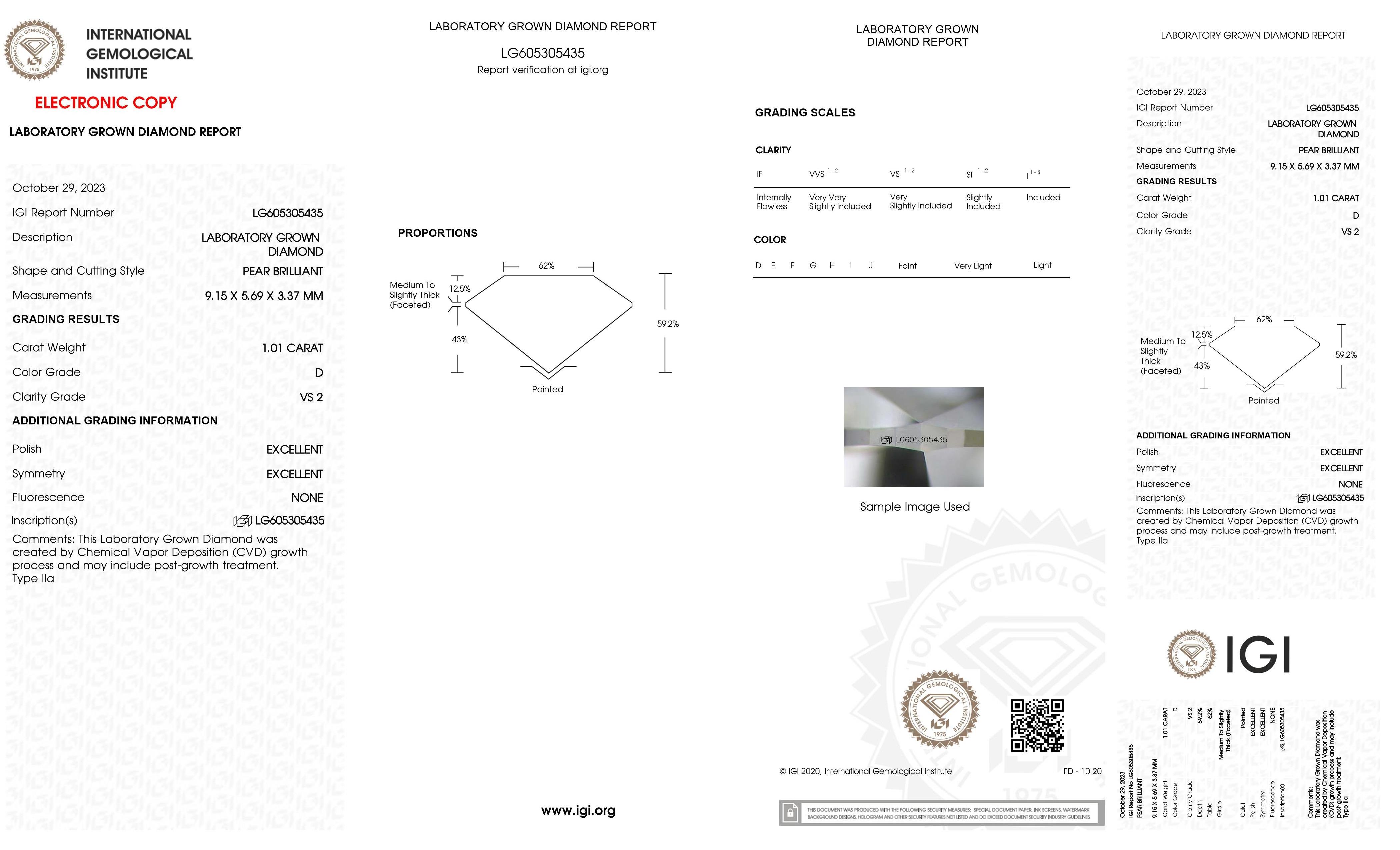 Lab Grown Solitaire Diamond IGI Certificate 1.01ct VS2 D Vivid Blue HPHT CVD Pear Brilliant Cut Lab Created Loose Diamond