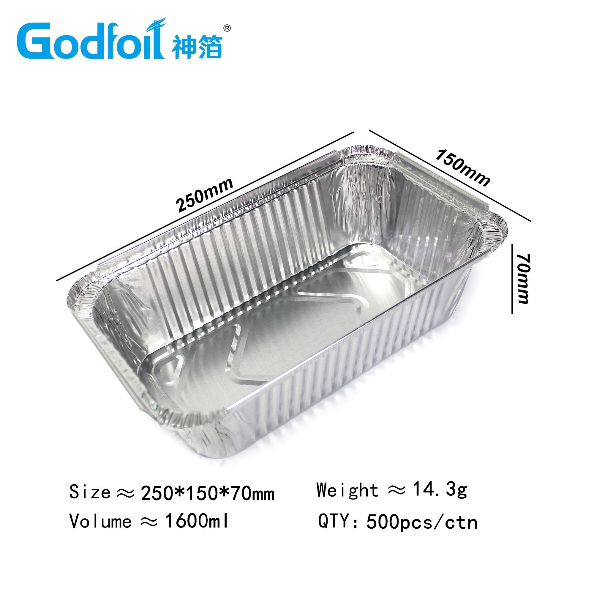 Eco-friendly Household Rectangular Food Grade Aluminum Foil Container 83160 Packaging 8011 3003 Godfoil Pulp Moulding Accept ISO