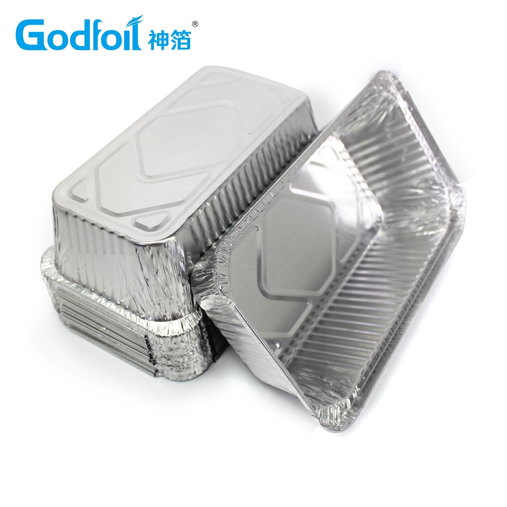 Eco-friendly Household Rectangular Food Grade Aluminum Foil Container 83160 Packaging 8011 3003 Godfoil Pulp Moulding Accept ISO