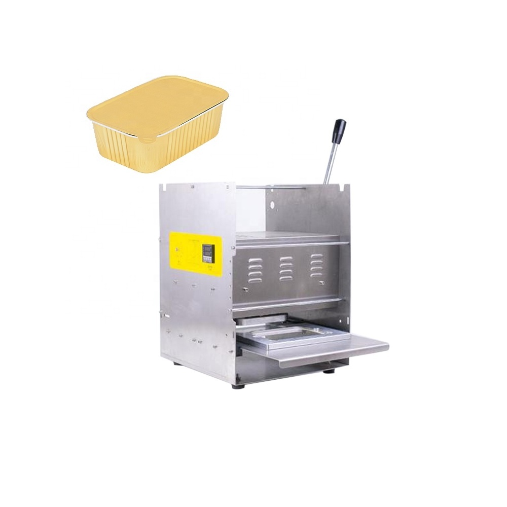 Wholesale small full/semi-automatic disposable takeaway food box aluminum tray food container heat sealing machine