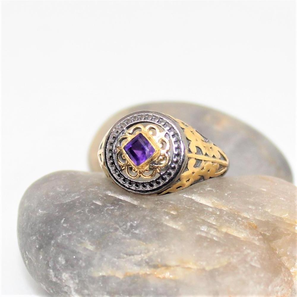 Latest Natural Amethyst Gemstone Women Gift Jewelry Silver 925 sterling 18K Gold Plated Women Fashion Stackable Ring