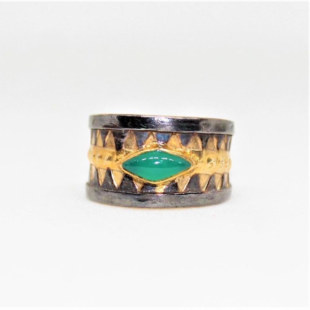 Handmade Hot Selling New Fashion Gold Plated Jewelry 925 Sterling Silver Green Onyx Band Ring At Factory Price