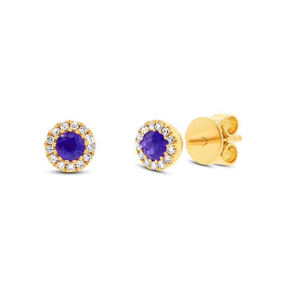 18K Solid Gold Blue Sapphire Diamond Stud Earrings At Wholesale Price