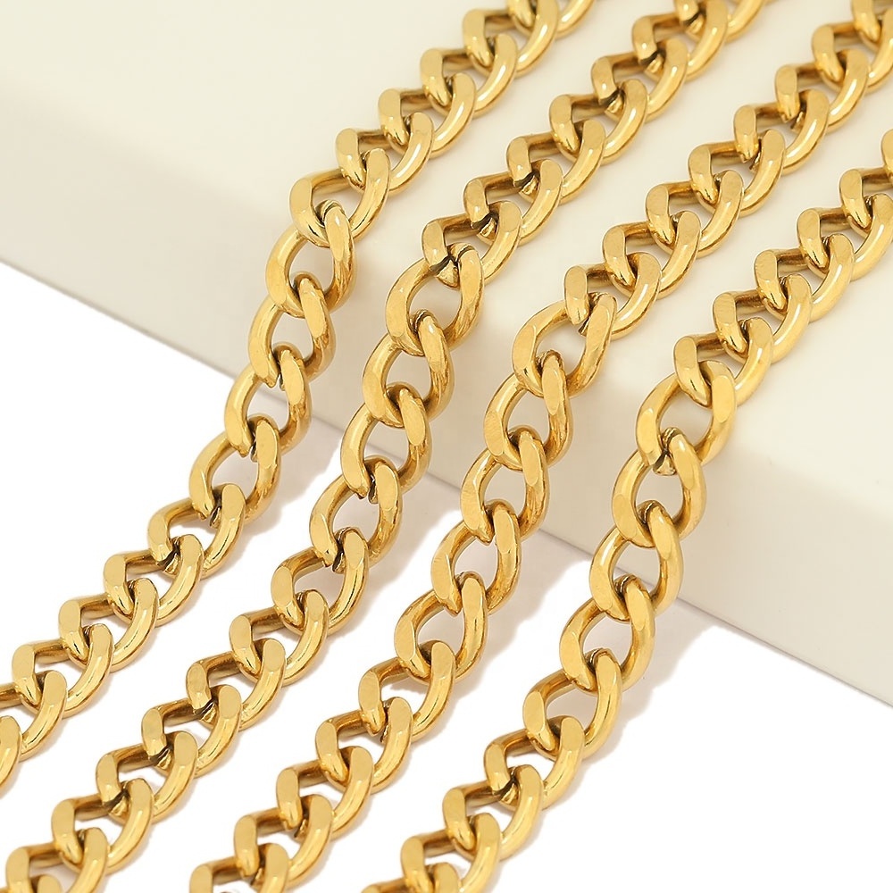 Handmade 1 Meter Stainless Steel Gold Plating Cuban Link Chain Bulk for DIY Jewelry Making Crafts Bracelet  Accessories