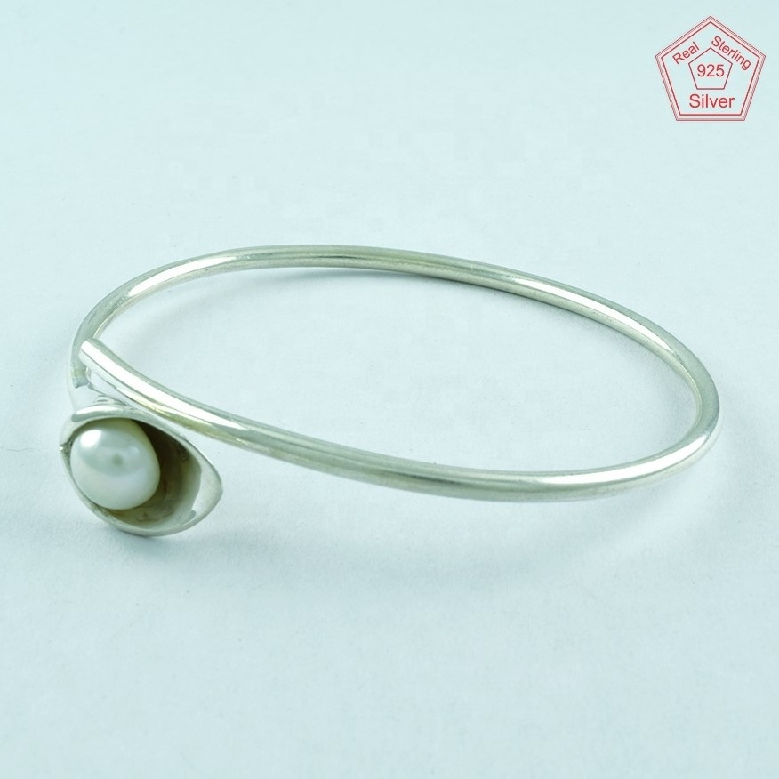 PEARL STONE 925 STERLING SILVER WOMEN'S BANGLE LILLY DESIGN JEWELRY sterling silver 925 jewellery Bangle