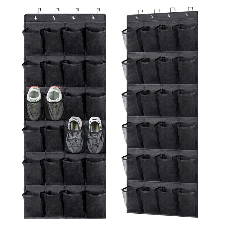 Hot Sale Clear Over the Door Shoe Organizer Pocket Hanging Holder Door Shoe Rack with 24 Extra Large Fabric and Hook