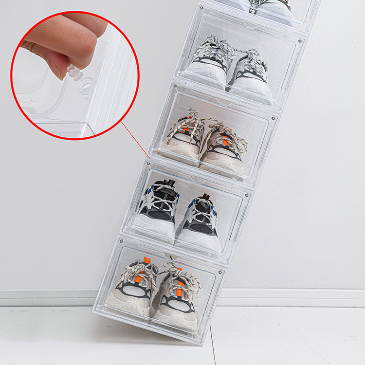 Wholesale Plastic Display Case Shoe Collection Storage Clear Sneaker Boxes Stackable with Magnetic Door