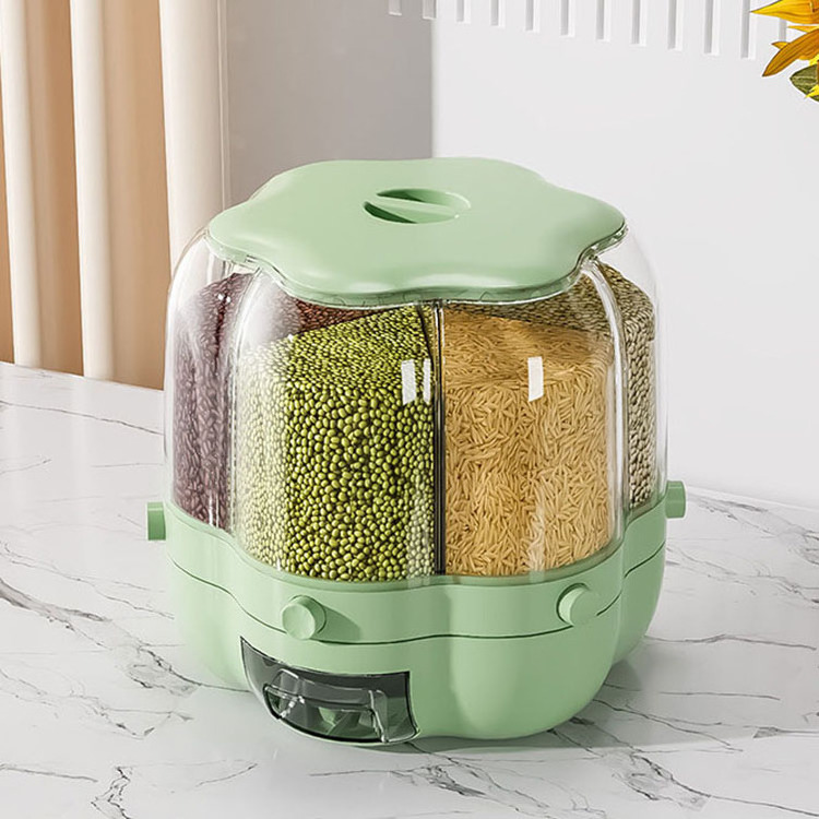 Kitchen Plastic Flour Bucket Flower Shape 6- grid Food Grain Dispenser Cereal Storage Box 10kg Rice Container Dispenser