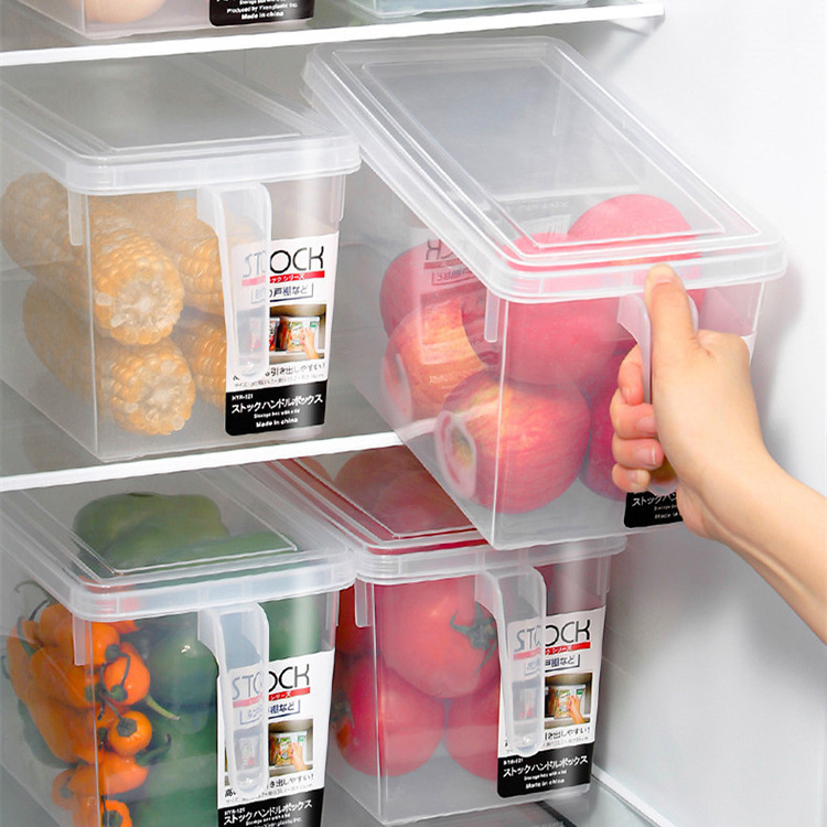 Hot Sale Stackable Clear Space Plastic Kitchen Storage Containers Freezer Organizer Bins With Handle