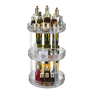 High-Capacity Rotating Cosmetic Dresser Organizer Countertop Transparent Make Up Organizers and Storage for Vanity 3 Tier